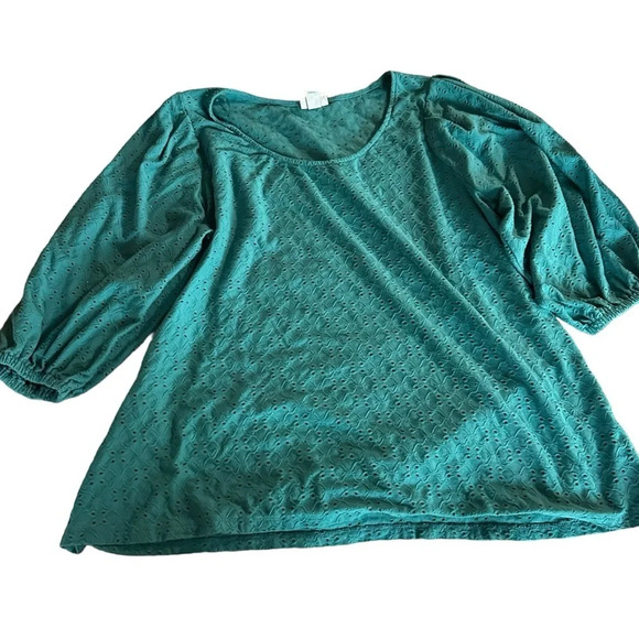 Ava & Viv women's 1X teal eyelet blouse 3/4 sleeve - Picture 1 of 4